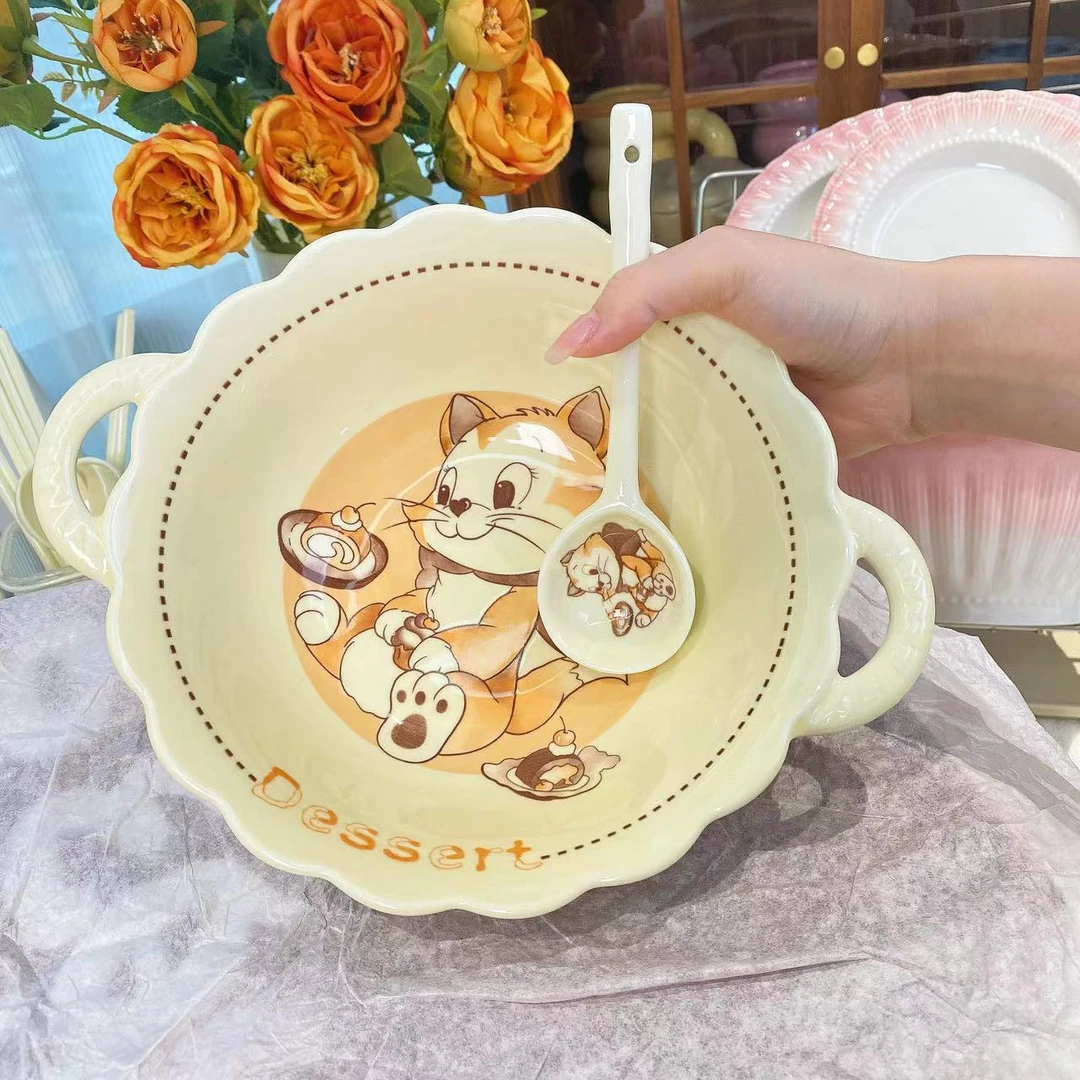 千叶烧萌猫双耳大汤碗家用大碗面碗陶瓷碗汤盆碗餐具
