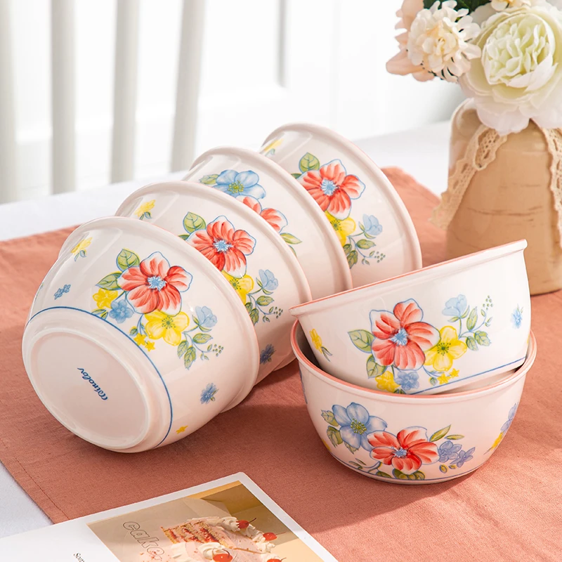花海陶瓷米饭碗餐具小清新吃饭碗家用米饭碗4个装
