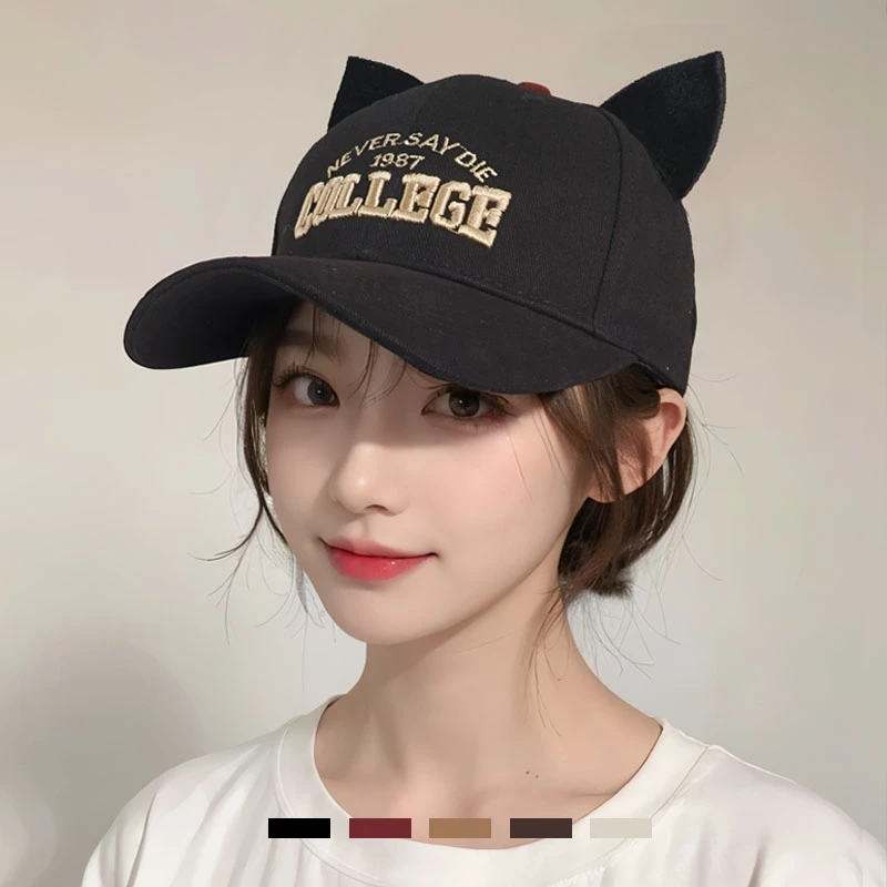 日系休闲可爱猫耳朵棒球帽子女春夏天百搭学生卡通鸭舌帽女遮阳帽