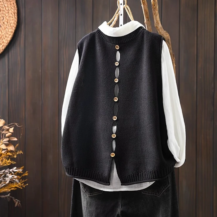 设计感后背纽扣马甲背心女宽松遮肉休闲无袖叠穿坎肩上衣