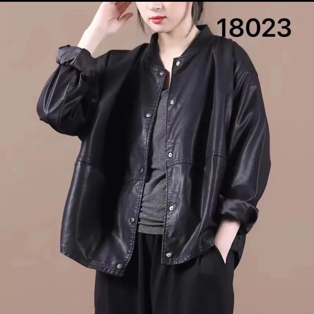 春季圆领休闲夹克皮衣短外套女潮ins休闲百搭女装PU上衣