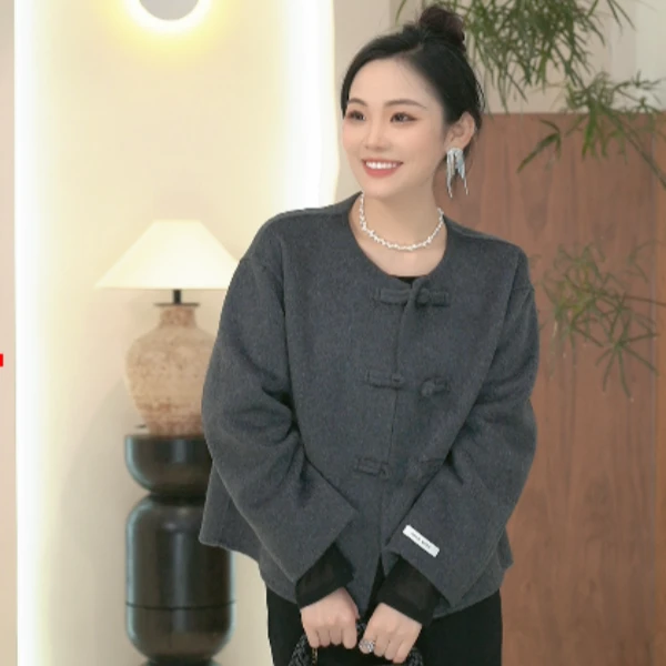 【禅意江南】气质外套短款百搭时尚保暖中式大衣圆领复古