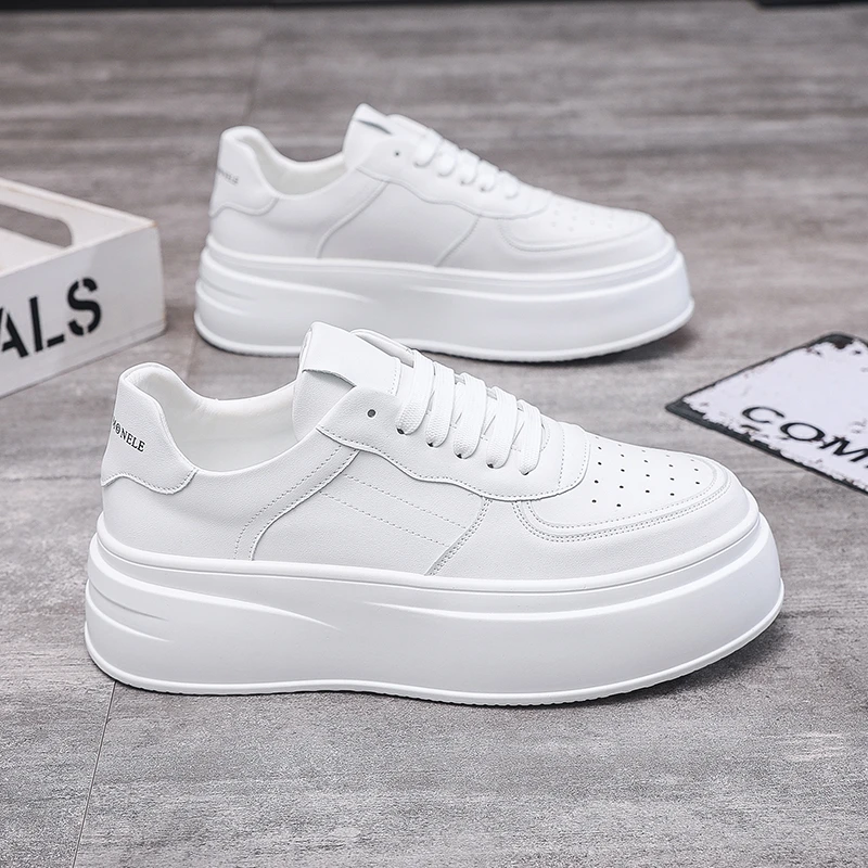 增高厚底小白鞋男2024新款百搭板鞋内增高休闲鞋子男松糕鞋潮男士