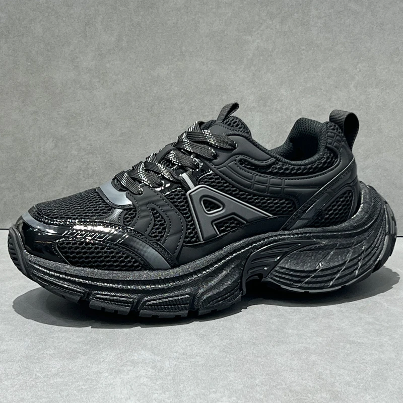 新款男士透气黑色老爹鞋男款时尚百搭潮流男鞋低帮厚底增高潮鞋