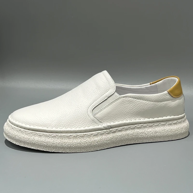 男士休闲鞋夏季透气小白鞋男真皮百搭乐福鞋软底套脚一脚蹬懒人鞋