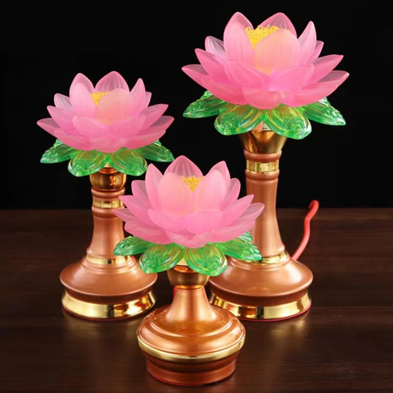 佛供灯七彩莲花灯家用佛灯佛前供灯电池插电led长明灯供佛灯