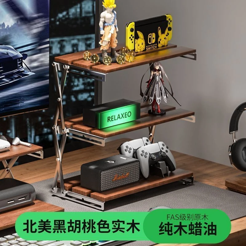 原木露营置物架三层可折叠桌面便携式小桌子户外野餐放置架