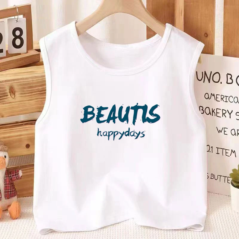 夏季2024新款韩版t恤女ins休闲洋气印花无袖百搭短款背心外穿上衣