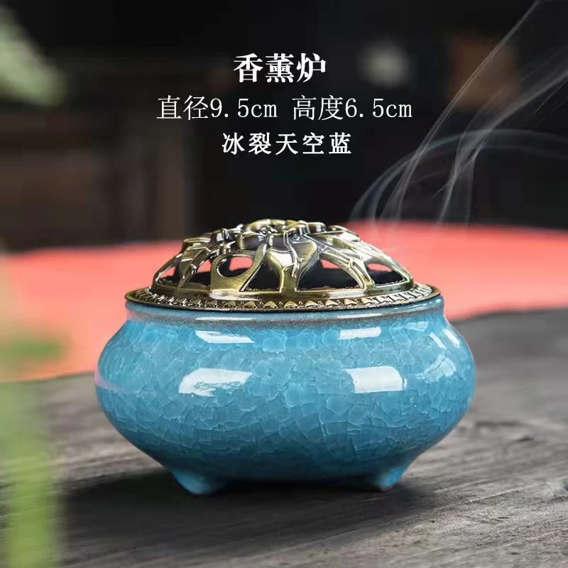 新人礼冰裂炉陶瓷炉香薰炉茶室放置中式精品精致香炉盘香炉茶室