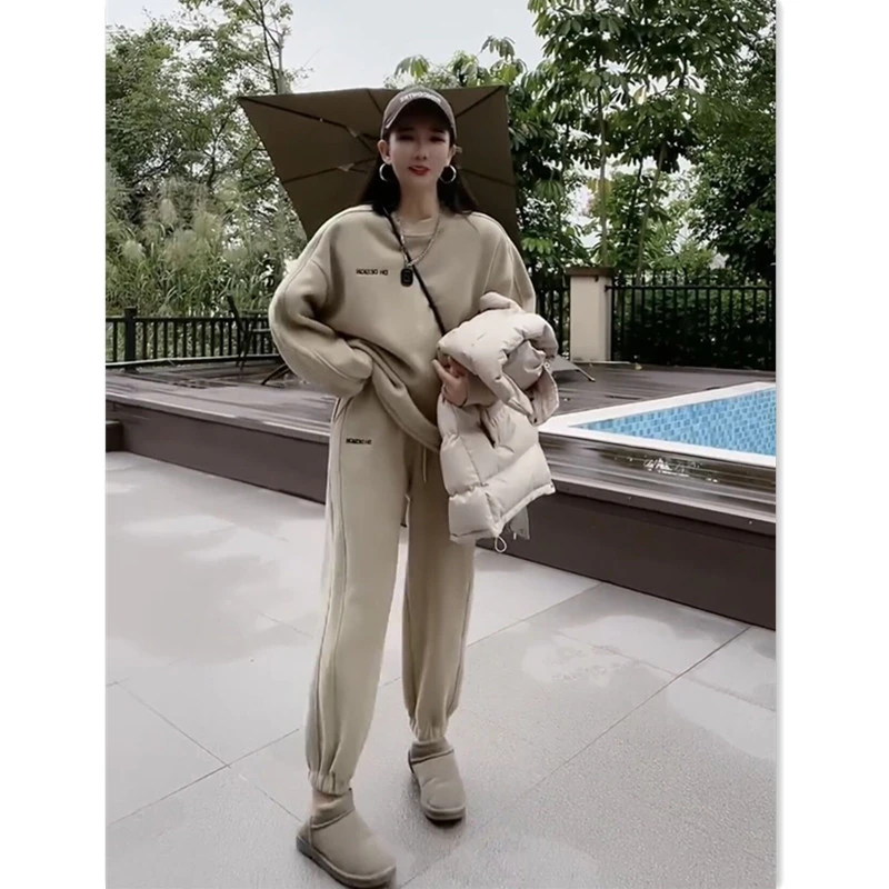 紫色卫衣卫裤套装女2025秋冬女装新款加绒休闲盐系穿搭两件套秋装