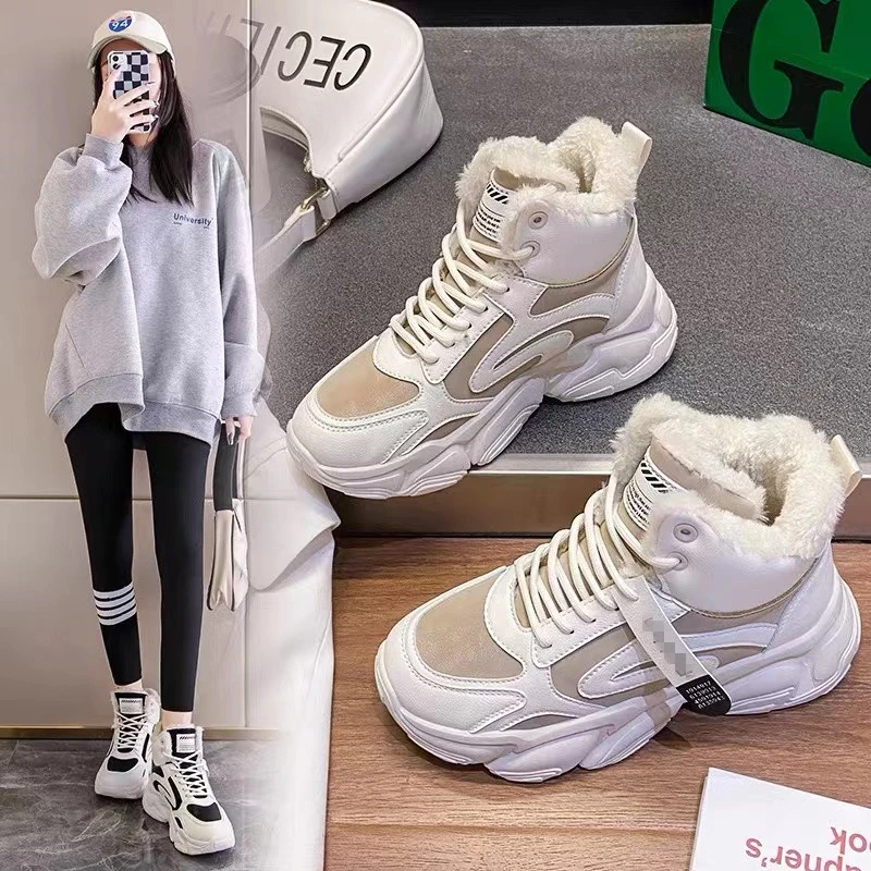 990断码女鞋百搭厚底加厚加绒保暖高帮鞋韩版秋时尚冬季女雪地靴