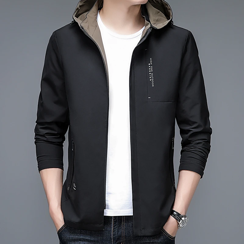 爆款男士春秋夹克外套连帽冲锋衣休闲中青年潮流夹克衫百搭时尚