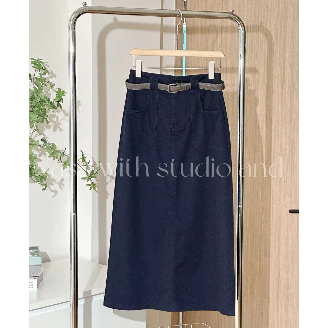 高品质口袋设计高腰显瘦半身裙通勤时尚休闲百搭半裙 77961