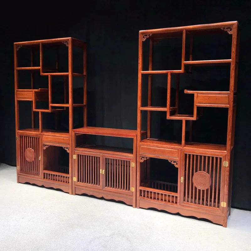 巴花海棠博古架+高低柜 三件套 280*35*198