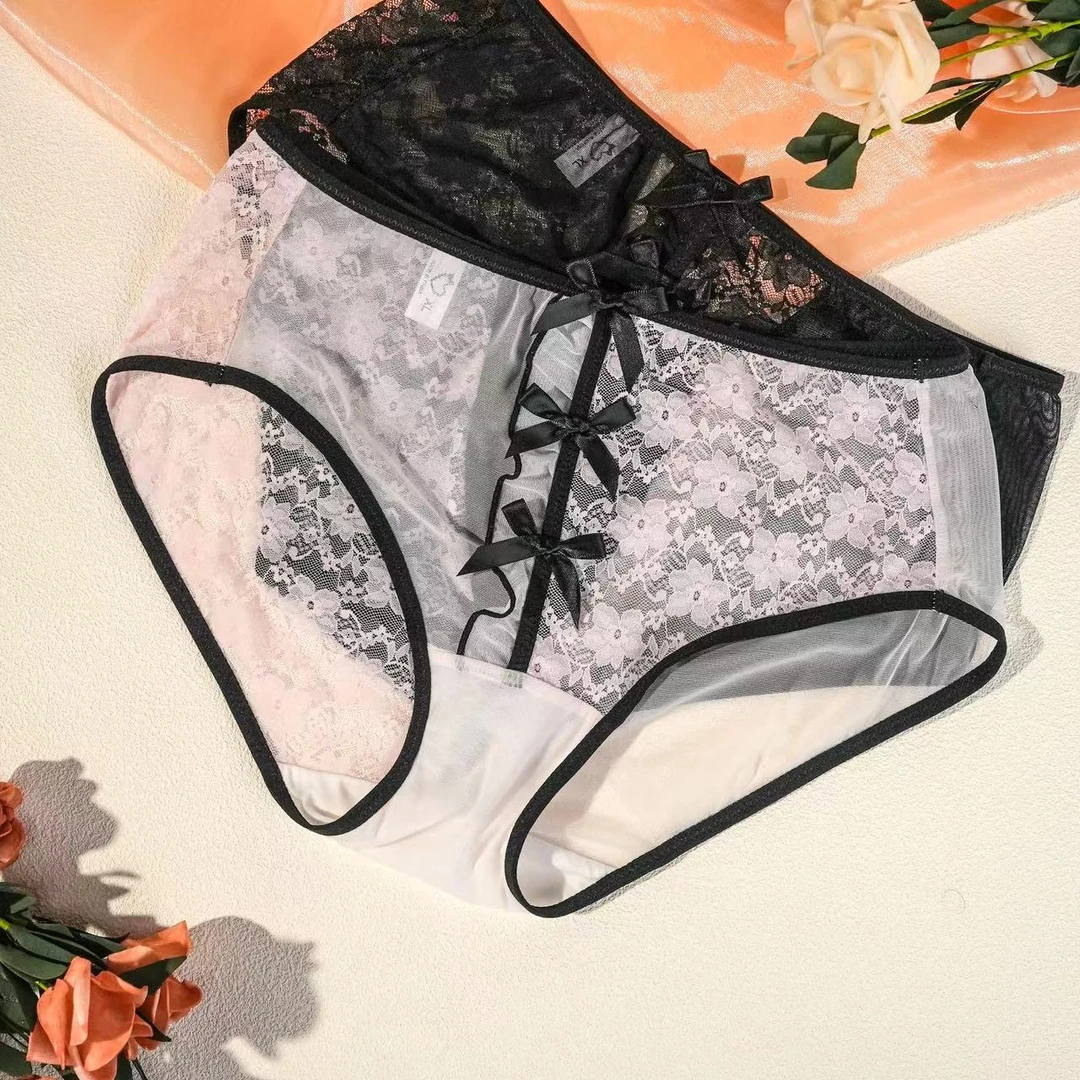 胭脂醉【100-220斤】女士内裤大码性感蕾丝透气短裤 两条装 A41