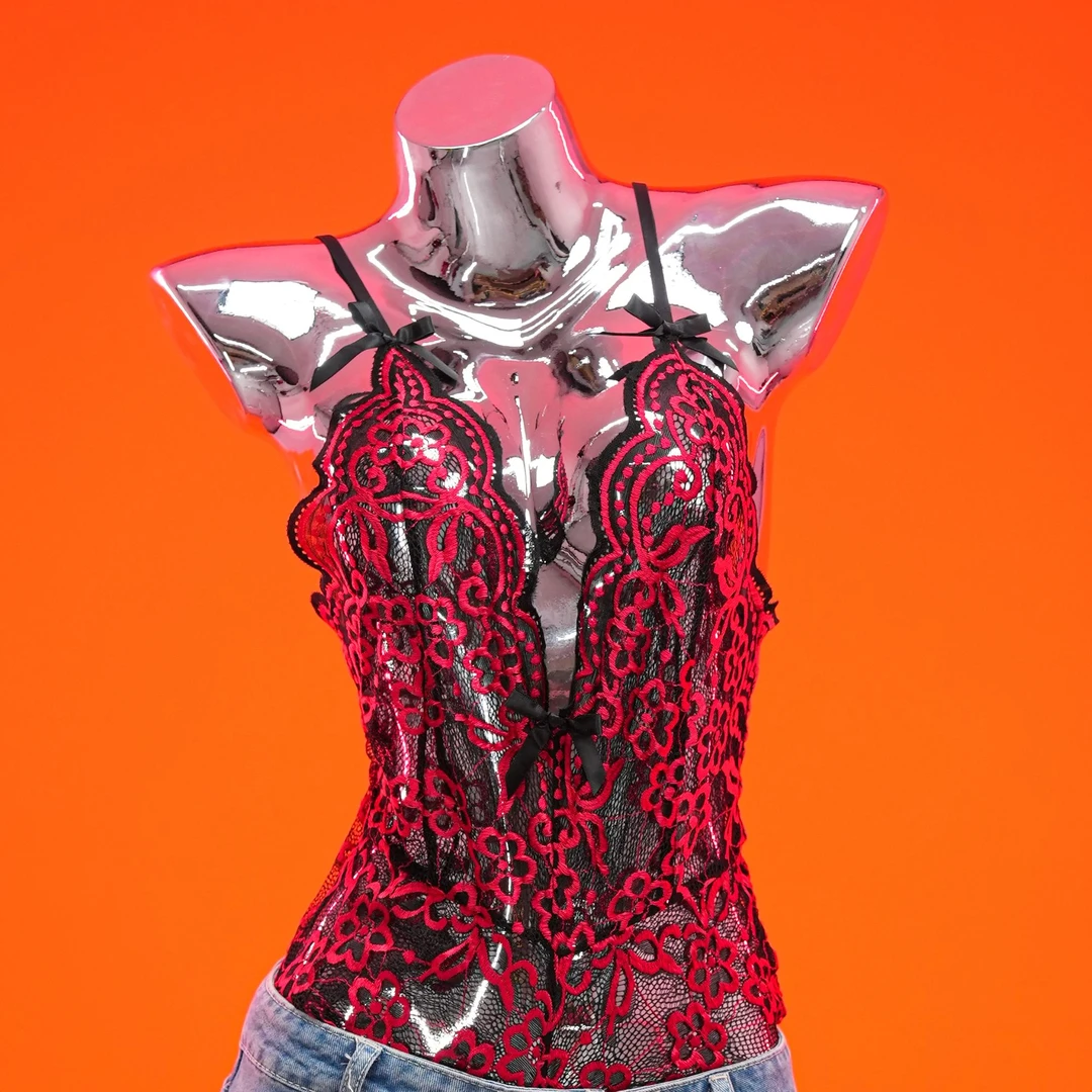 黑莓缪斯【110-210斤】蕾丝镂空性感开叉收腰蝴蝶结吊带胸衣女 732