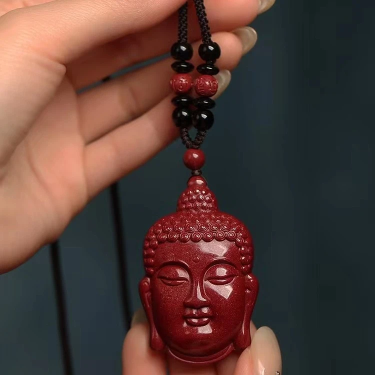 含辰砂工艺品高含量朱砂佛头吊坠