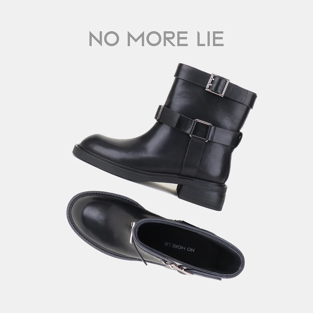 MORELIE/直述新款骑士靴马靴踝靴真皮靴子设计短筒时装秋冬小众