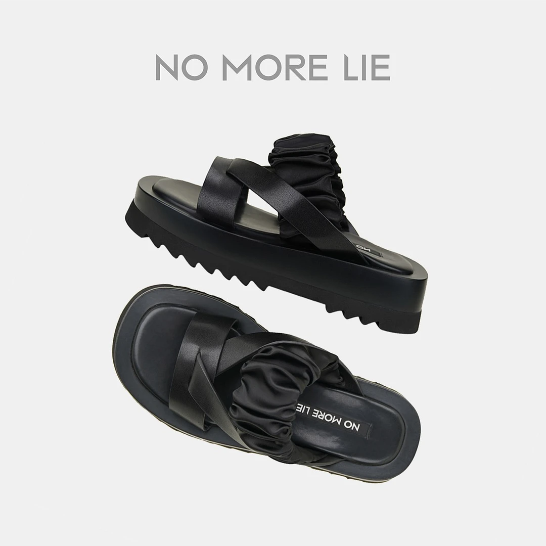 NO MORE LIE/直述 厚底交叉宽带凉拖松紧带面包拖小众设计师品牌