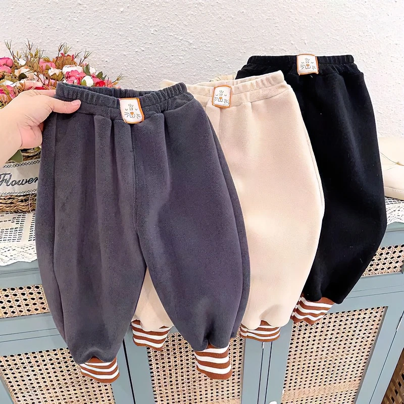 2023秋冬韩版儿童加厚奥粒绒豆丁裤束脚裤男女童洋气一体绒暖暖裤