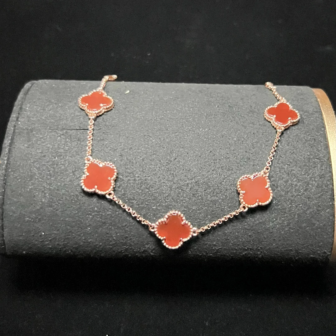 925银玉髓四叶草手链红色经典时尚气质精致精美礼物