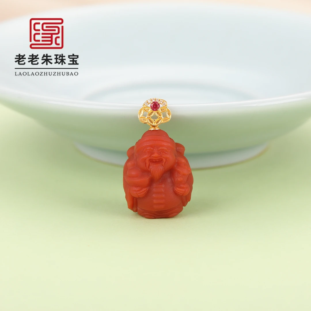 老老朱珠宝H0M24104-18k南红财神吊坠时尚女款气质约14*18mm