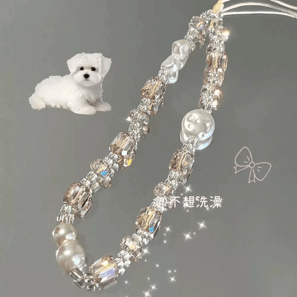 冰透粉水晶diy串珠手机壳链条配件ccd相机挂绳拍立得防丢手绳挂件