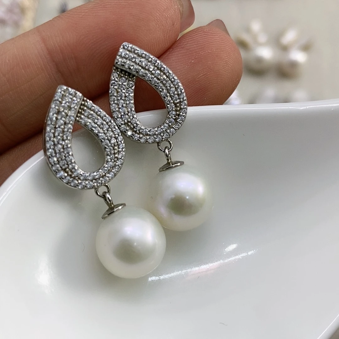 淡水珍珠特价不退换淡水极光耳饰10mm+银S925镶嵌