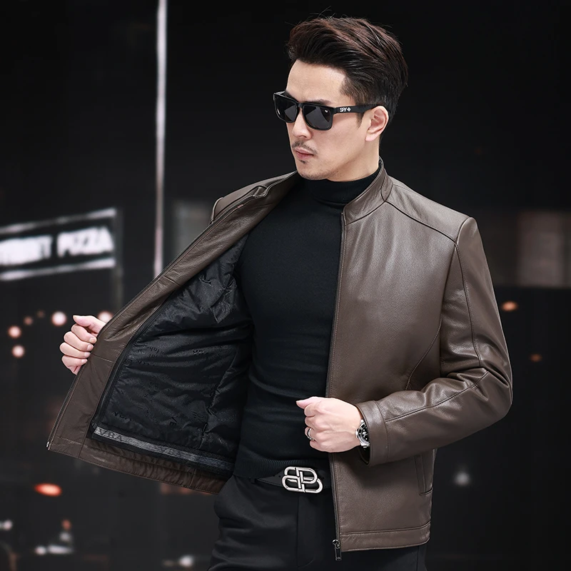 2820Z  绵羊毛内胆牛皮立领加厚保暖海宁真皮皮衣男外套夹克