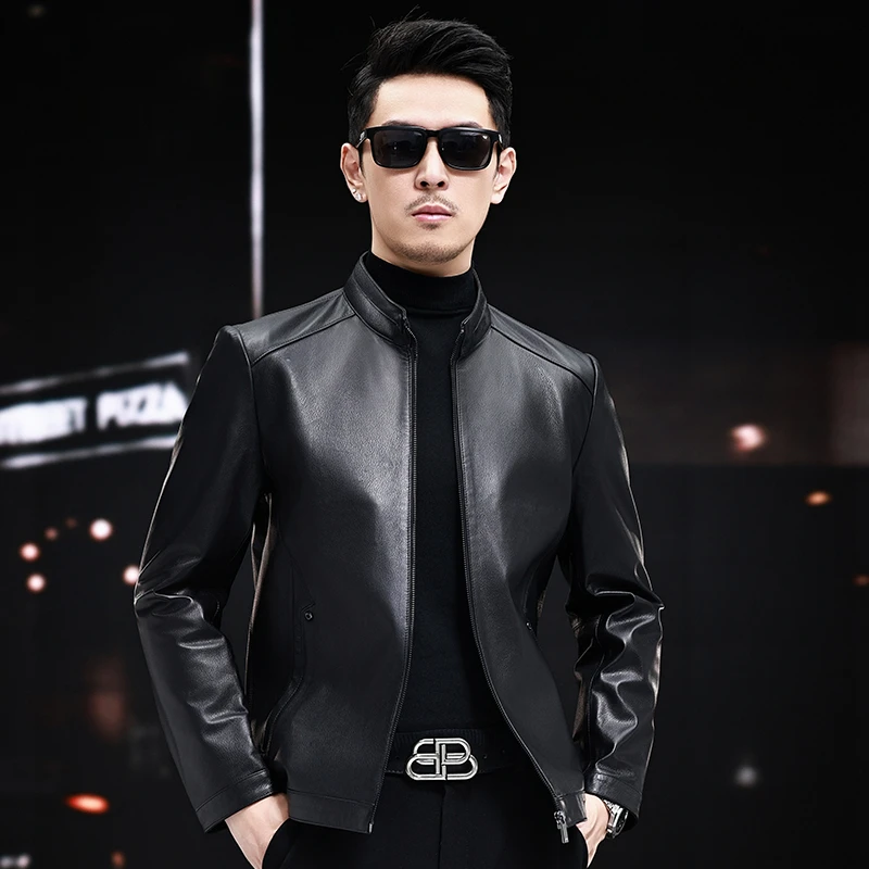 2325 MYM 牛皮立领单装海宁真皮皮衣男装时尚休闲皮夹克春秋外套