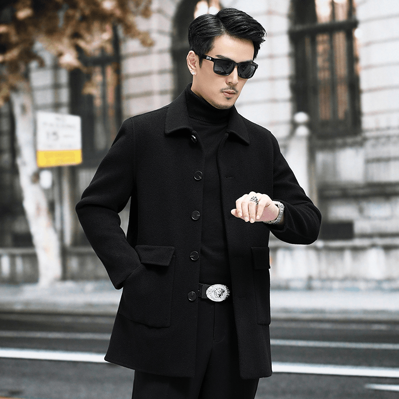 VBA01 羊毛双面呢鹅绒加厚内胆保暖大衣男士高档休闲商务长款