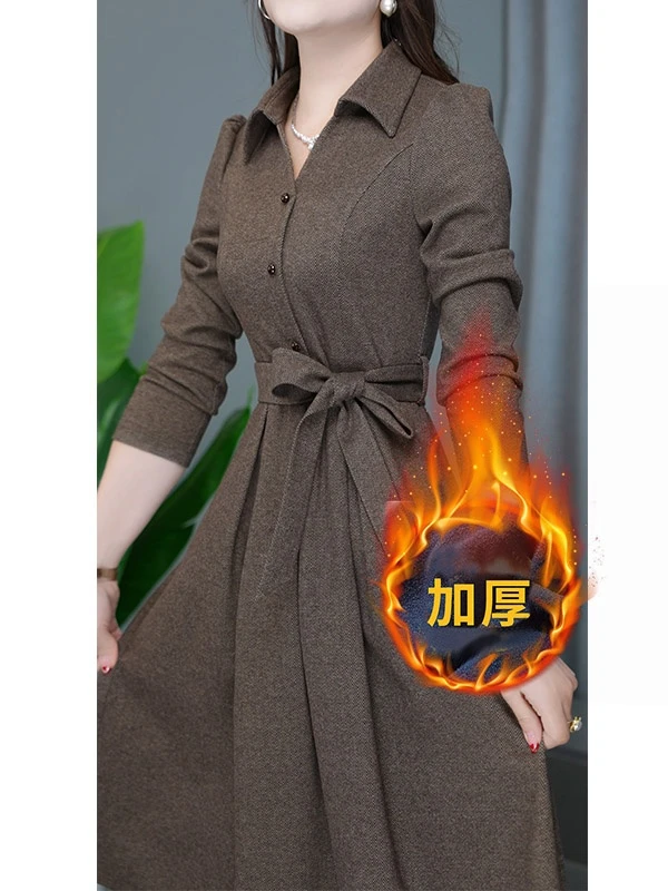 2024秋季新款复古打底时尚长袖气质修身连衣裙