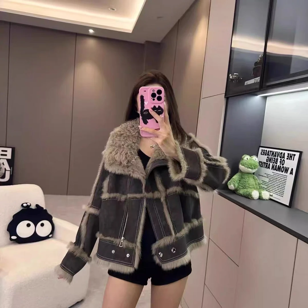 冬季时尚女款轻奢真皮皮衣气质百搭皮毛一体外套