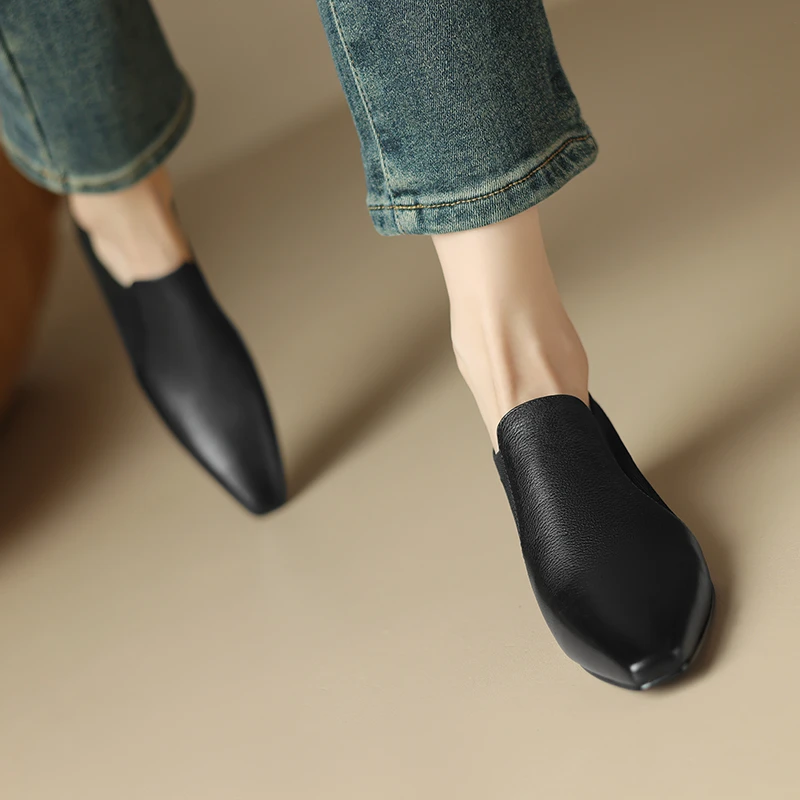 3cm软底软底小单鞋小个子单鞋粗跟真皮尖头舒适时尚百搭纯色中跟
