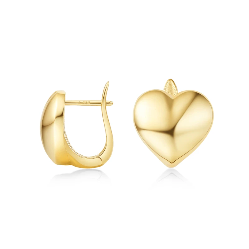 WithLove/唯爱品越黄18K金光面心形素金耳环ins高级风时尚耳饰女
