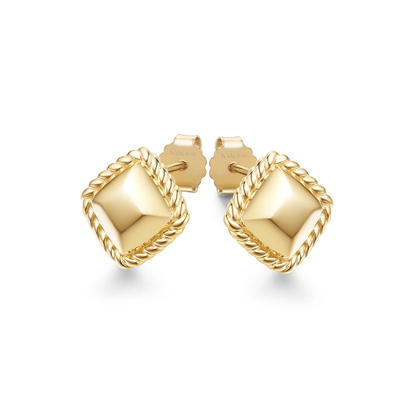 WithLove/唯爱品越黄18K金光面几何素金耳钉ins高级风复古耳饰女