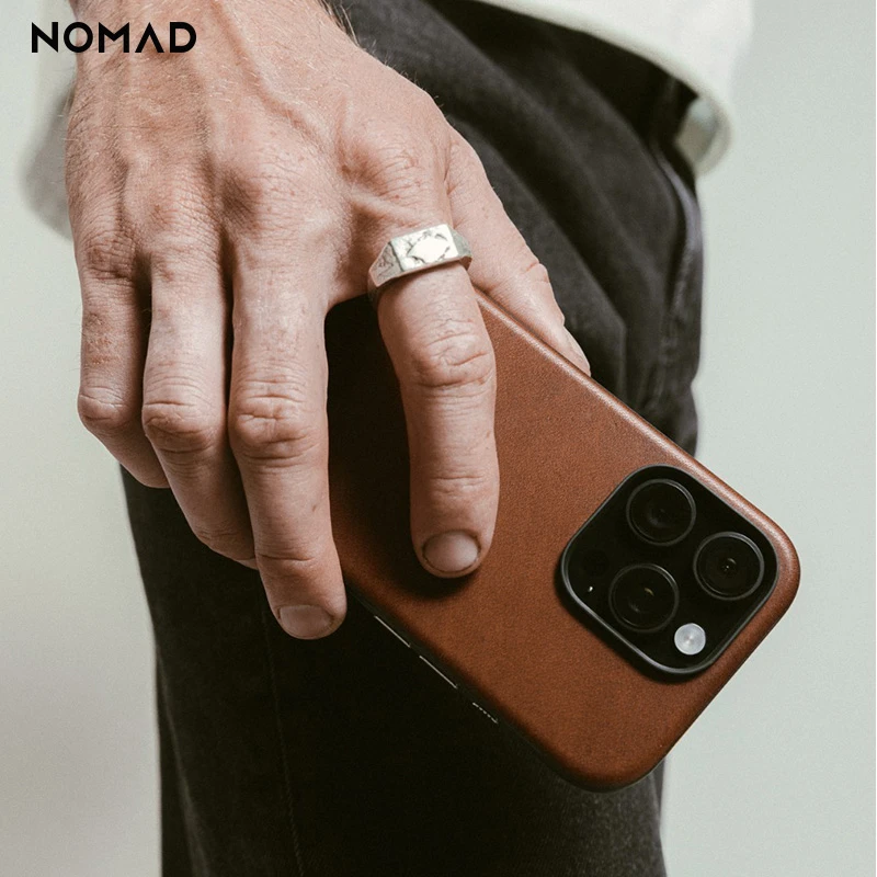 美国NOMAD适用苹果16pro/promax霍尔文真皮复古商务磁吸手机壳