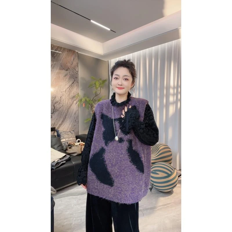 冲姐 时尚百搭针织马甲圆领无袖毛衣马夹秋冬新款