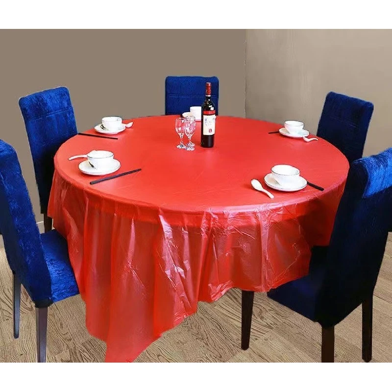 一次性桌布方形圆桌塑料薄膜台布白色红色加厚结婚家用出游野餐餐