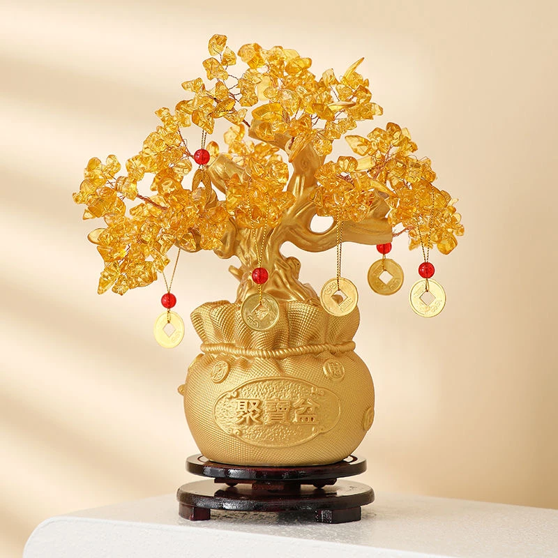 黄水晶摇钱树摆件招财树客厅摆件酒柜家装饰品客厅电视柜乔迁送礼