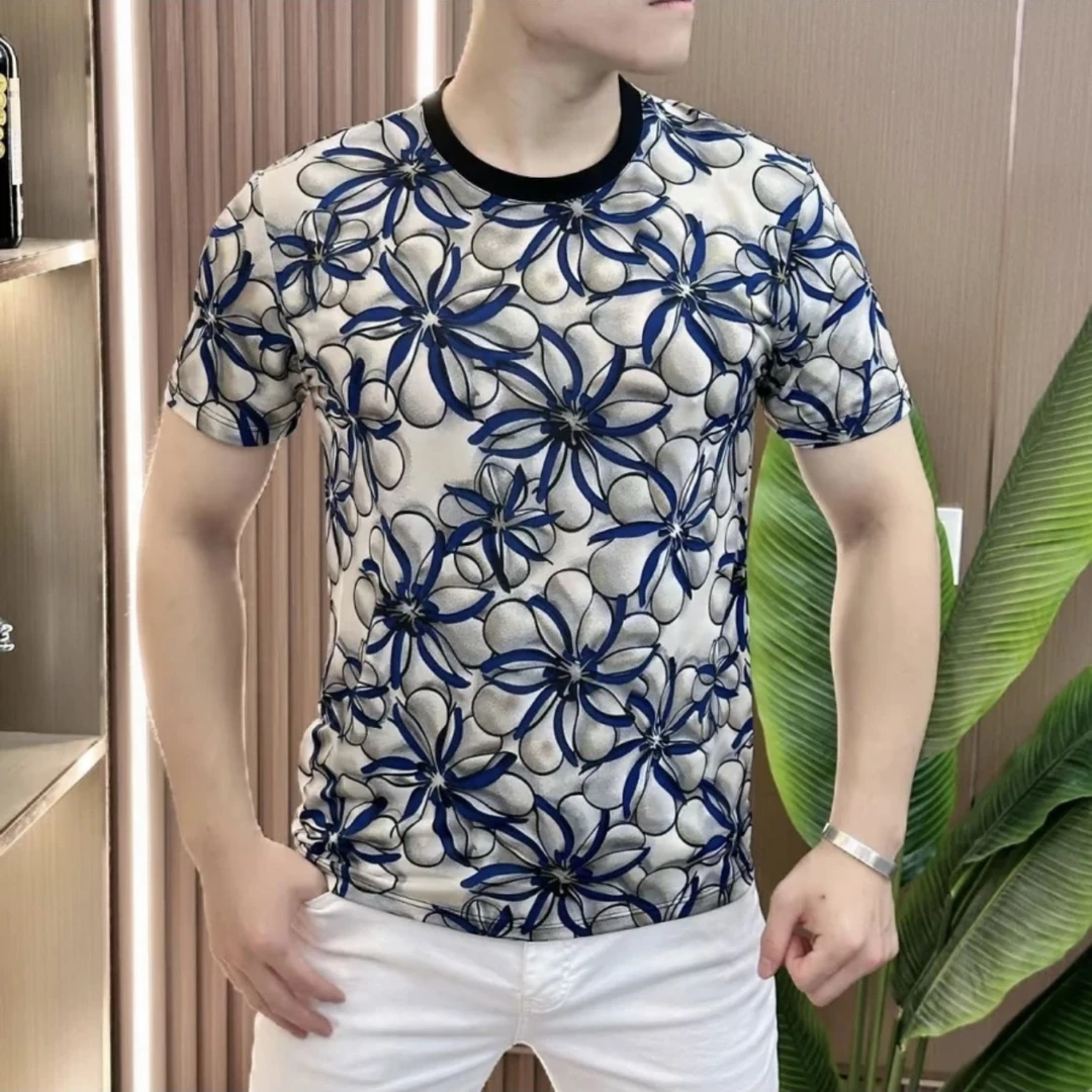 (季未清!)夏季男士冰丝透气欧货时尚休闲5D印花修身短袖T恤