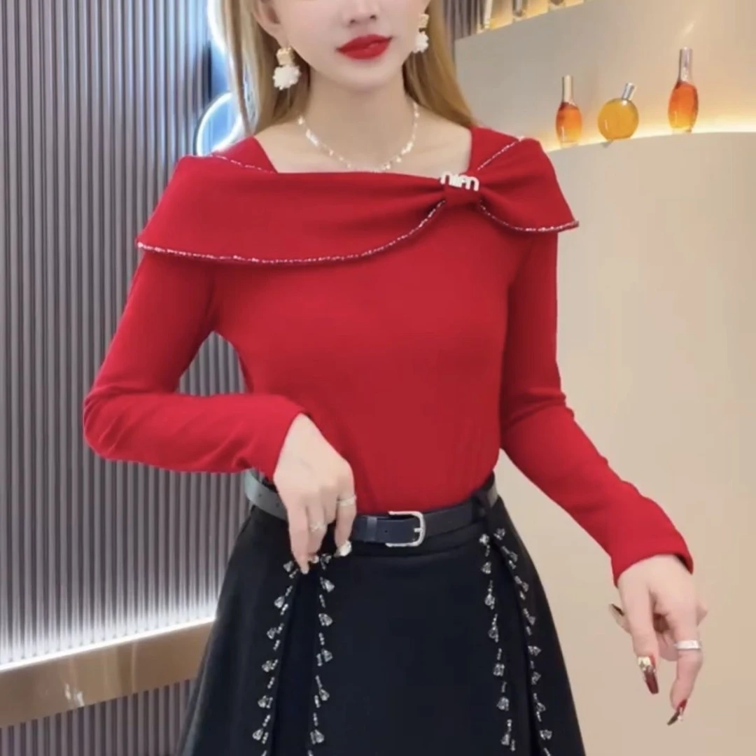 6290款磨毛料手工缝珠长袖针织衫百搭显瘦气质时尚洋气设计感秋冬