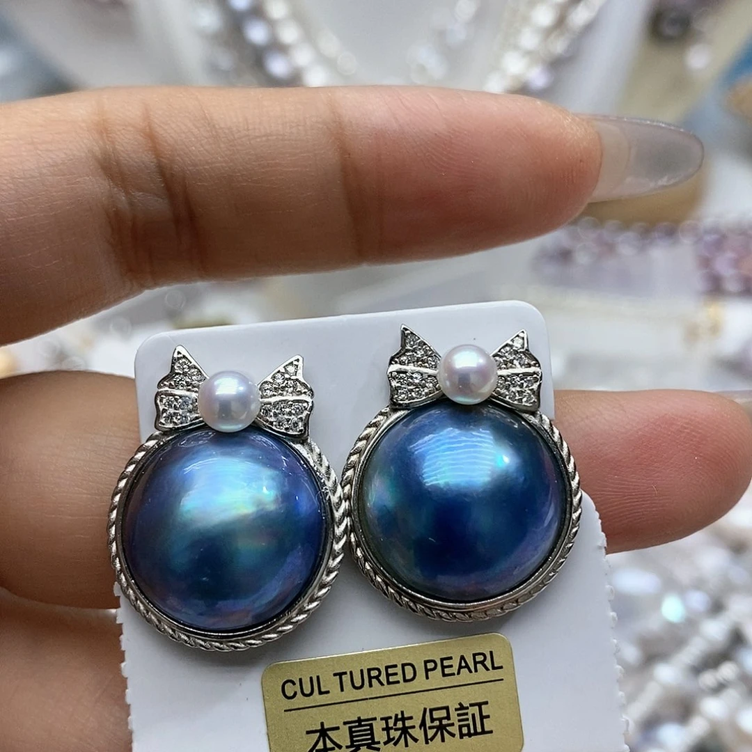淡水珍珠耳钉银S925镶嵌L***y