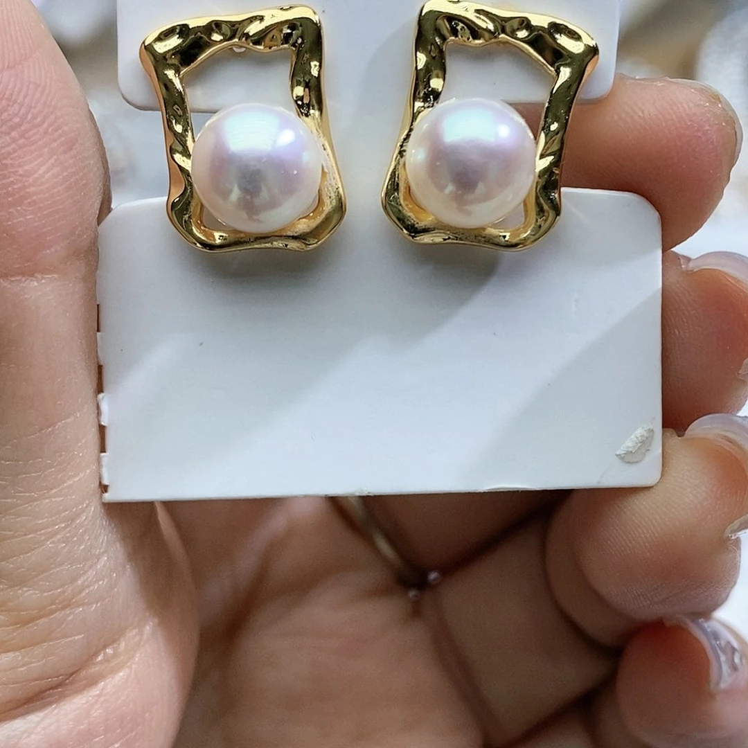 淡水珍珠耳钉银S925镶嵌