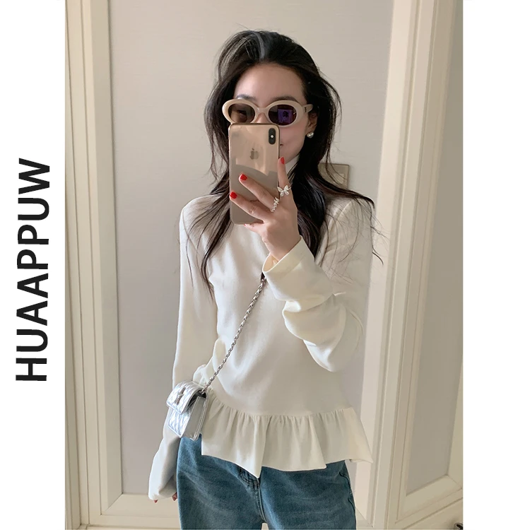 画朴加厚磨毛保暖高领荷叶边打底衫2025秋季新款可外穿百搭T恤ins