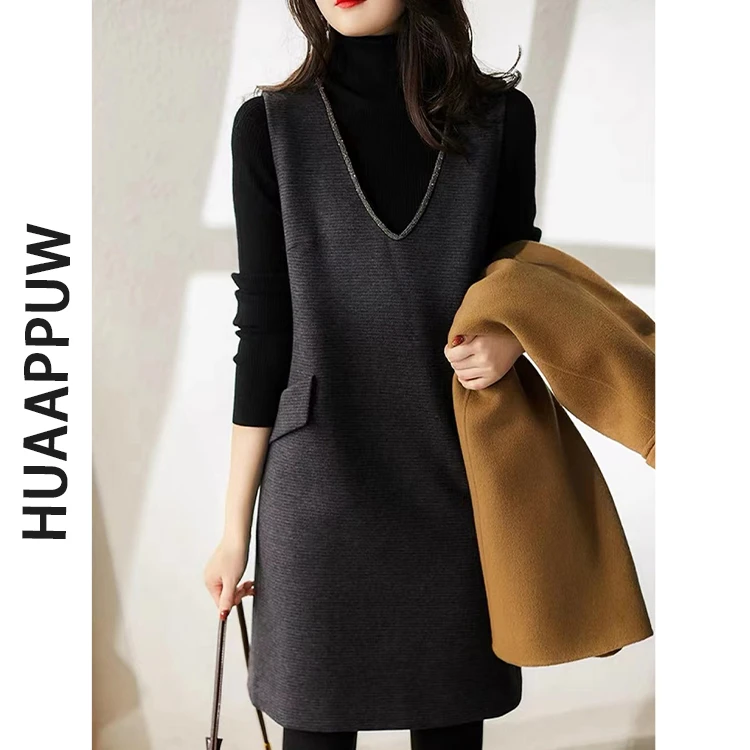 画朴法式高级感V领显瘦背心裙2025秋季新款叠穿百搭新款背心裙