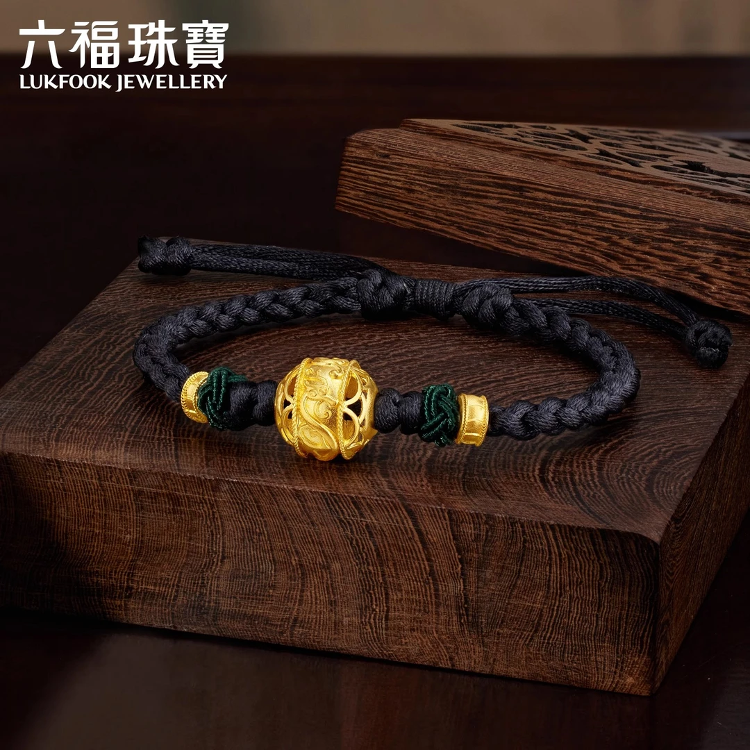 六福珠宝生肖龙来运转黄金转运珠男手绳福满传家计价L07TBGB0024