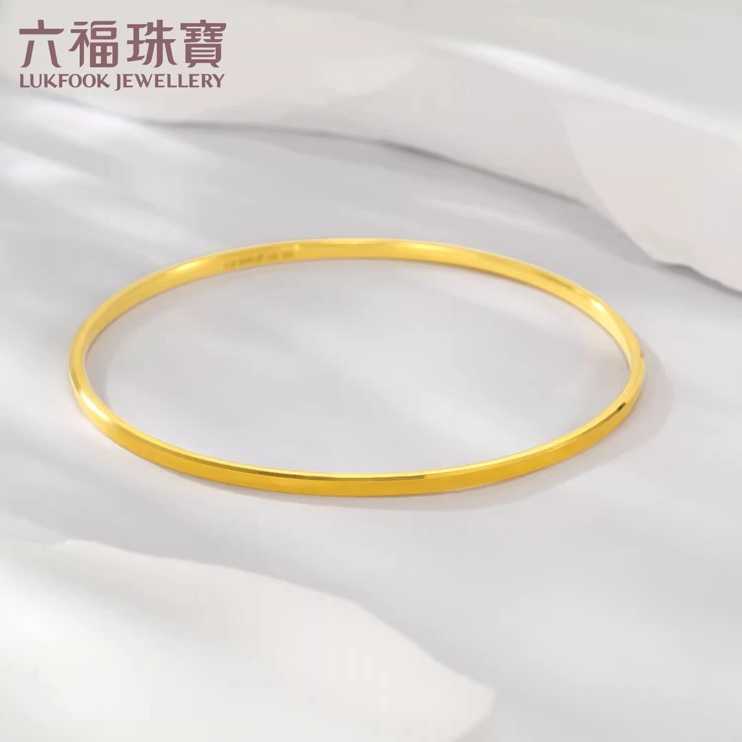 六福珠宝猫眼黄金手镯女款窄版实心素圈足金镯子计价L04TBGB0011