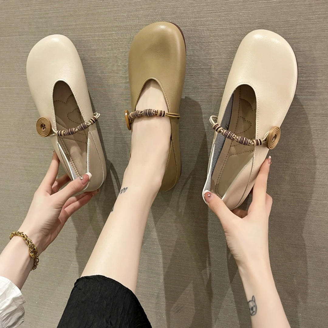 【交个朋友专属】复古开车鞋软底软皮纽扣豆豆鞋一脚蹬晚风潮款901