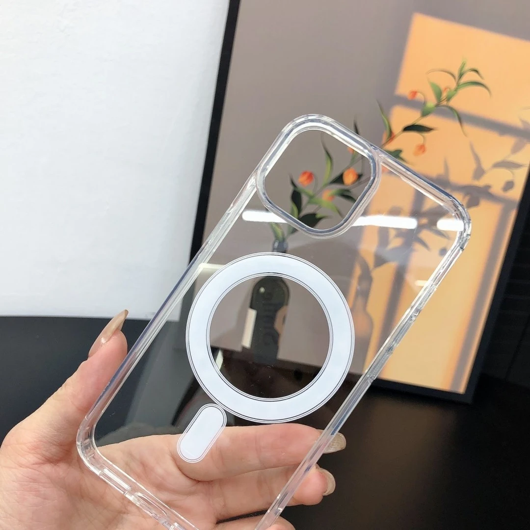 适用苹果14promax透明磁吸13pro手机壳超薄13/12/11 透明亚克力壳